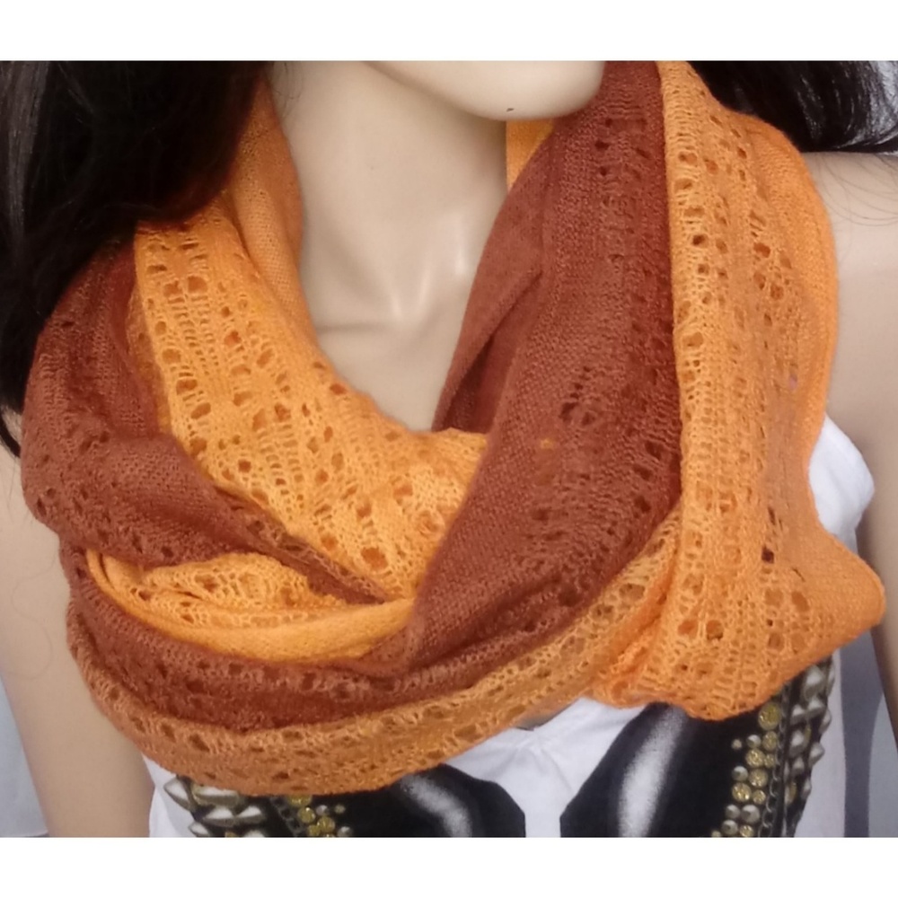 Orange brown fall pumpkin soft knit infinity scarf - Picture 4 of 4